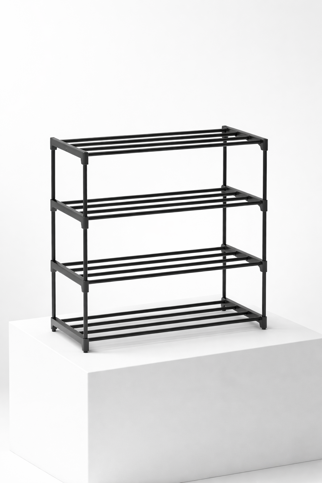 Modern Black Metal 4-Tier Shoe Rack – Space-Saving Minimalist Organizer