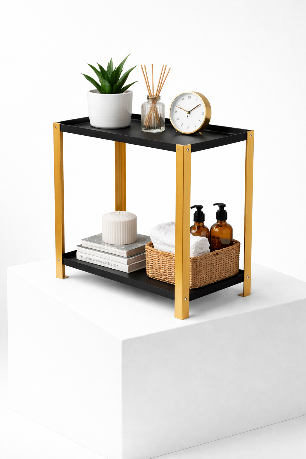 Luxe 2-Tier Organizer – Black & Gold Minimal Storage Shelf