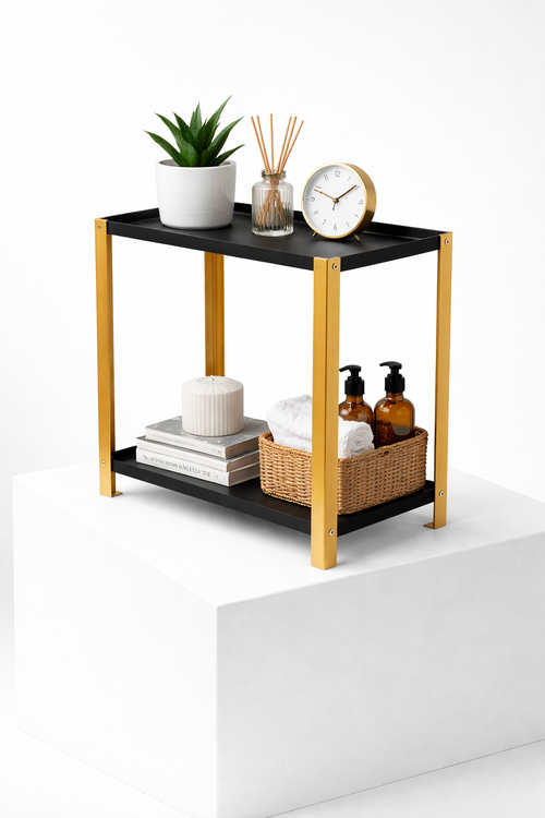 Luxe 2-Tier Organizer – Black & Gold Minimal Storage Shelf