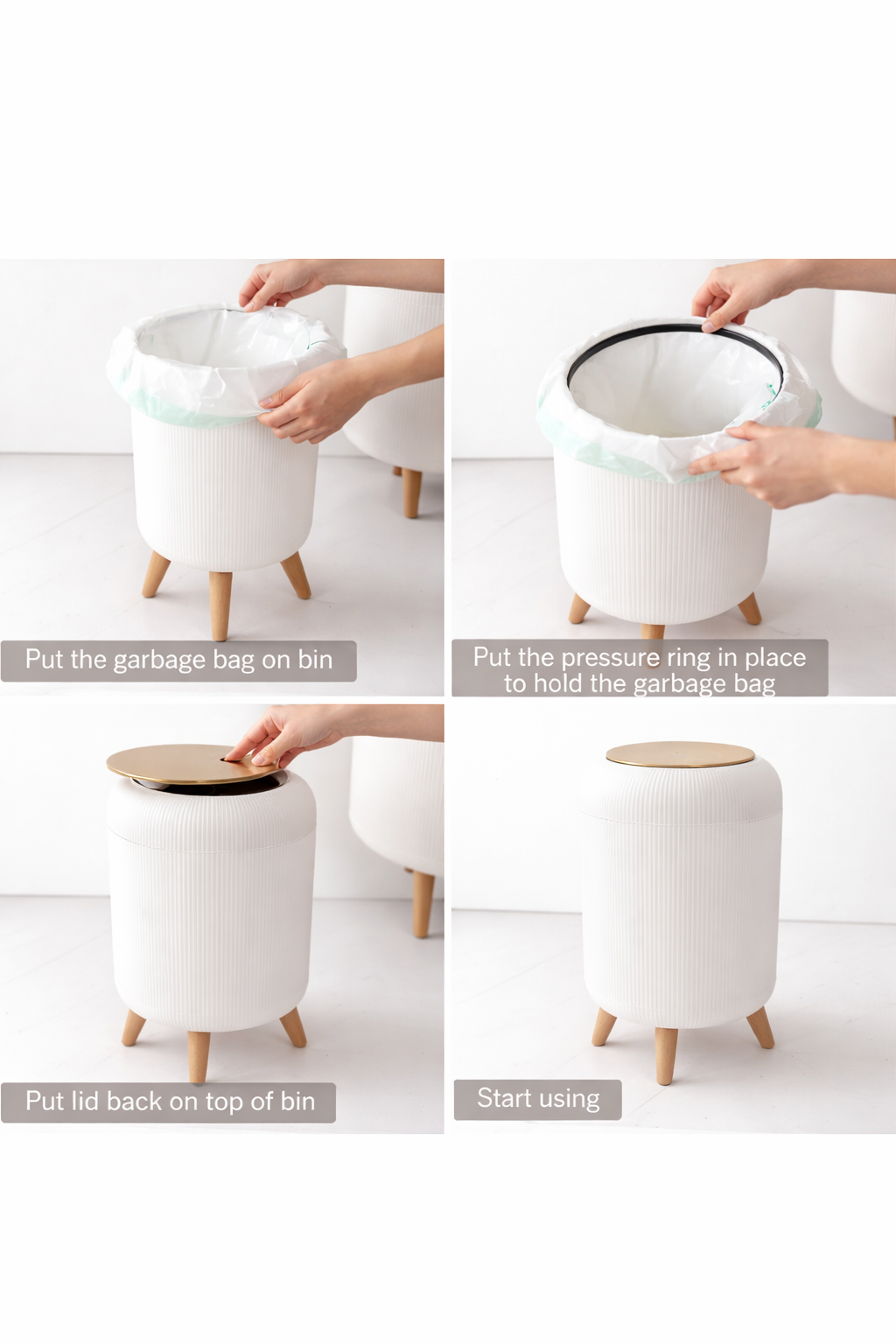 Modern Ribbed Trash Bin with Lid – Minimalist Waste Organizer with Hidden Bag Design